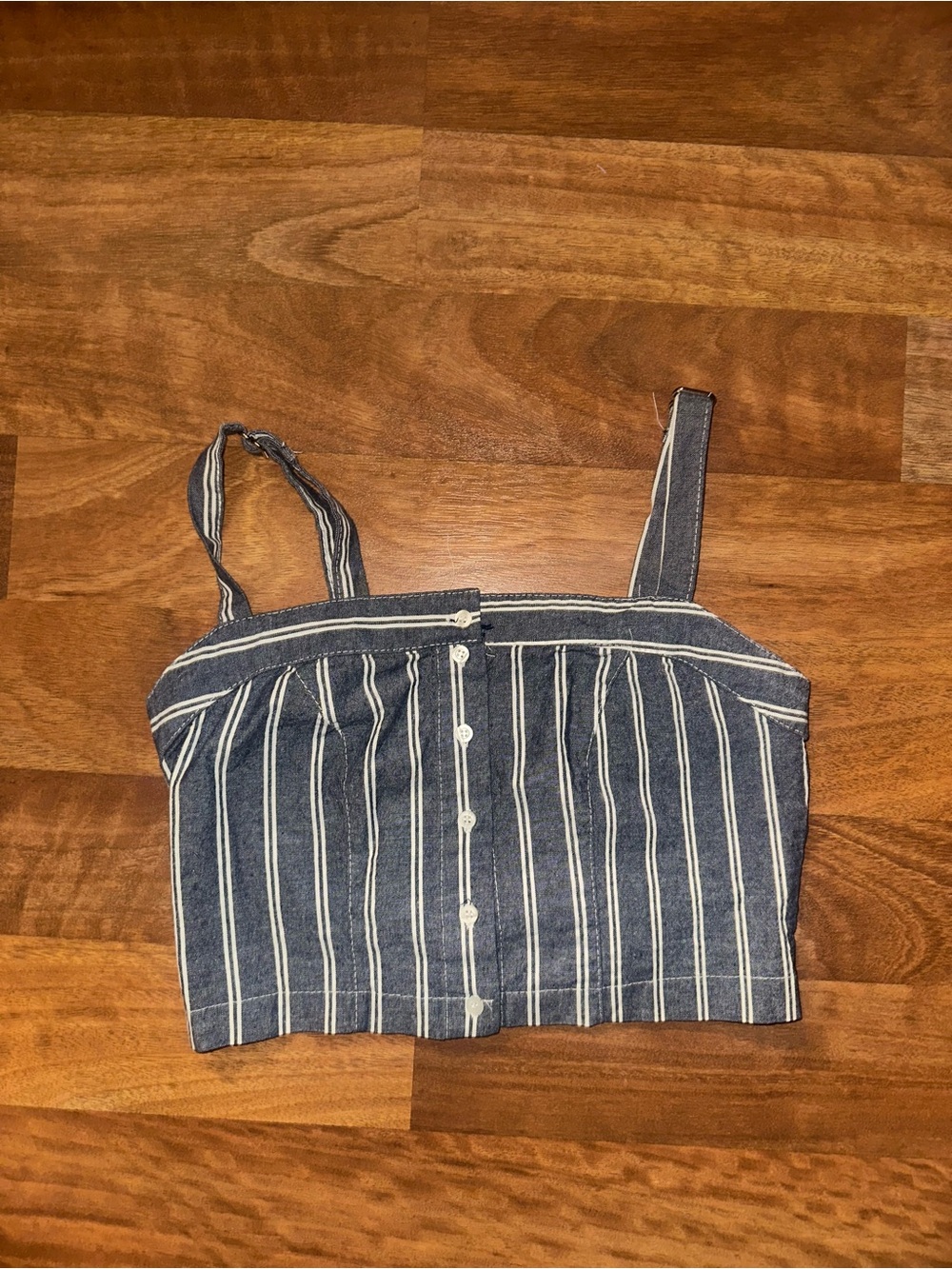 Brandy Melville Blue Striped Button-Front Cropped Tank Top